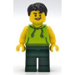 Minifigurka LEGO Lime Torso, Dark Green Legs, Black Hair