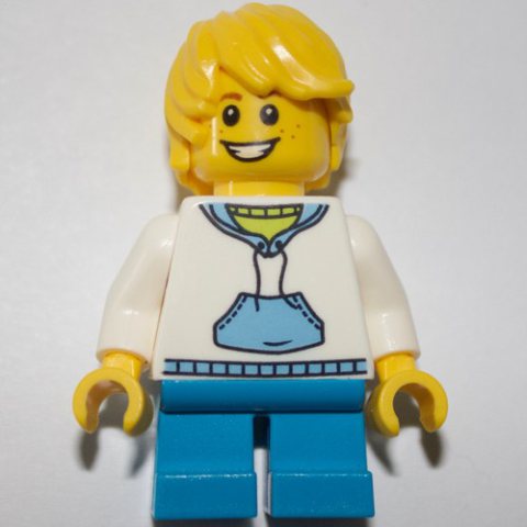 Minifigurka LEGO Kid, White Torso, Dark Azure Legs, Yellow Hair