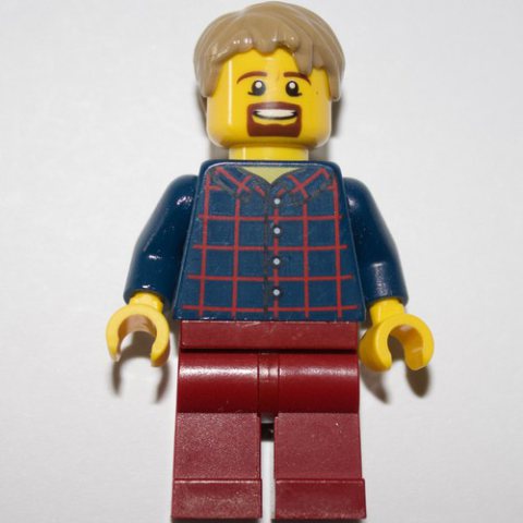 Minifigurka LEGO Dark Blue Torso, Dark Red Legs, Dark Tan Hair