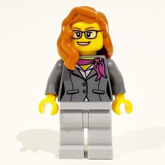 Minifigurka LEGO Scientist - Dark BLuish Grey Torso, Light Bluish Grey Legs, Dark Orange Hair
