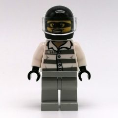 Minifigurka LEGO Criminal, Prison Shirt with #86753, Light Bluish Gray Legs, Black Helmet with Visor, Eyemask