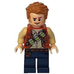 Minifigurka LEGO Owen Grady with Strap with Canisters, Dark Blue Legs
