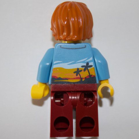 Minifigurka LEGO Medium Blue Torso, Dark Red Legs, Dark Orange Hair