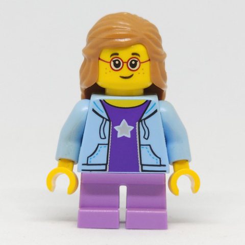 Minifigurka LEGO Kid, Bright Light Blue Torso, Medium Lavender Legs, Medium Nougat Hair