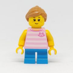 Minifigurka LEGO Kid, Bright Pink Torso, Blue Legs, Medium Nougat Hair