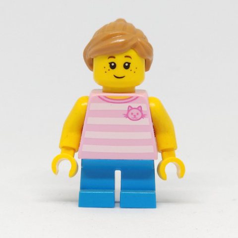 Minifigurka LEGO Kid, Bright Pink Torso, Blue Legs, Medium Nougat Hair