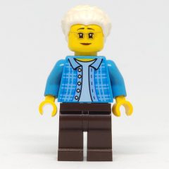 Minifigurka LEGO Dark Azure Torso, Dark Brown Legs, White Hair