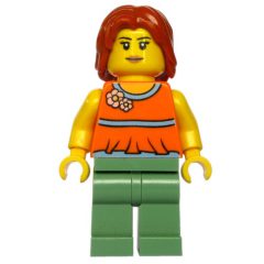 Minifigurka LEGO Orange Torso, Sand Green Legs, Dark Orange Hair