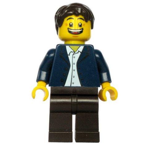 Minifigurka LEGO Dark Blue Torso, Dark Brown Legs, Dark Brown Hair