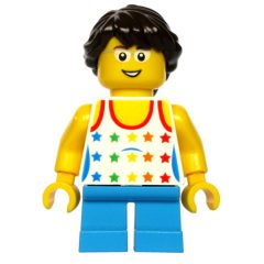 Minifigurka LEGO Kid - White Torso, Dark Azure Legs, Dark Brown Hair