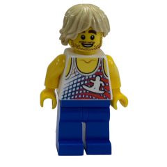 Minifigurka LEGO White Torso, Blue Legs, Tan Hair, Stubble Beard
