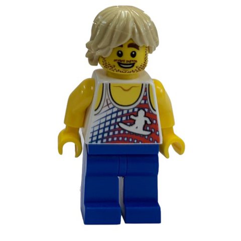 Minifigurka LEGO White Torso, Blue Legs, Tan Hair, Stubble Beard