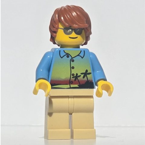 Minifigurka LEGO Medium Blue Torso, Tan Legs, Dark Orange Hair, Sunglasses