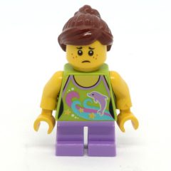 Minifigurka LEGO Kid - Lime Torso, Medium Lavender Legs, Reddish Brown Hair