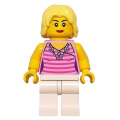 Minifigurka LEGO Bright Pink Torso, White Legs, Bright Light Yellow Hair