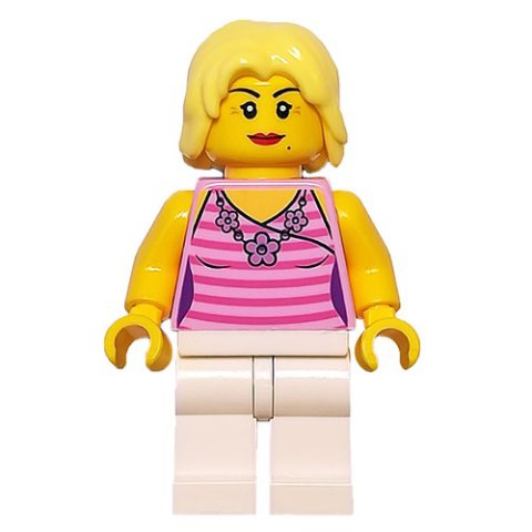 Minifigurka LEGO Bright Pink Torso, White Legs, Bright Light Yellow Hair