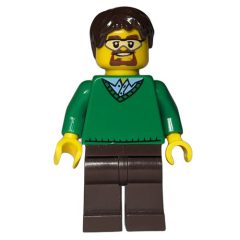 Minifigurka LEGO Green Torso, Dark Brown Legs, Dark Brown Hair