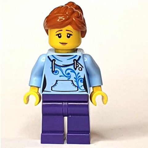 Minifigurka LEGO Bright Light Blue Torso, Dark Purple Legs, Dark Orange Hair