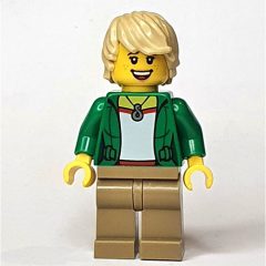 Minifigurka LEGO Green Torso, Dark Tan Legs, Tan Hair