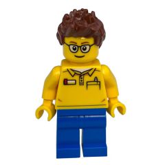Minifigurka LEGO Yellow Torso, Blue Legs, Reddish Brown Hair