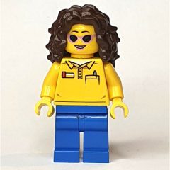 Minifigurka LEGO Yellow Torso, Blue Legs, Dark Brown Hair