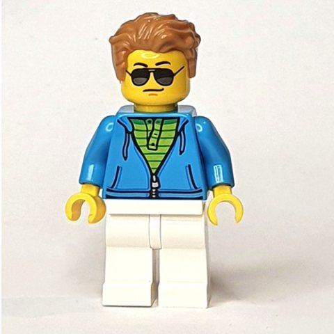 Minifigurka LEGO Dark Azure Torso, White Legs, Medium Nougat Hair