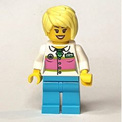 Minifigurka LEGO White Torso, Medium Azure Legs, Tan Hair