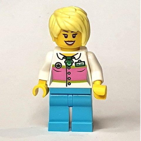 Minifigurka LEGO White Torso, Medium Azure Legs, Tan Hair