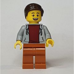 Minifigurka LEGO Light Bluish Grey Torso, Dark Orange Legs, Dark Brown Hair