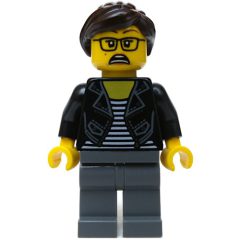 Minifigurka LEGO Black Torso, Dark Bluish Grey Legs, Dark Brown Hair
