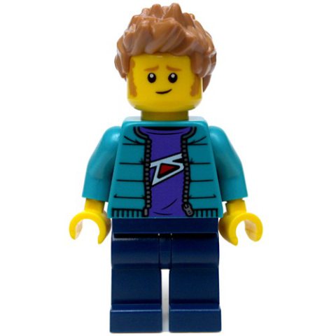 Minifigurka LEGO Dark Turquoise Torso, Dark Blue Legs, Medium Nougat Hair