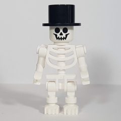 Minifigurka LEGO Skeleton, Standard Face, Top Hat, Bent Arms