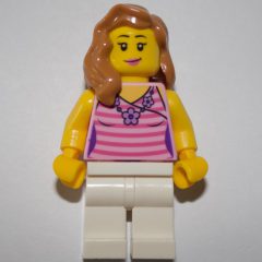 Minifigurka LEGO Bright Pink Torso, White Legs, Medium Nougat Hair