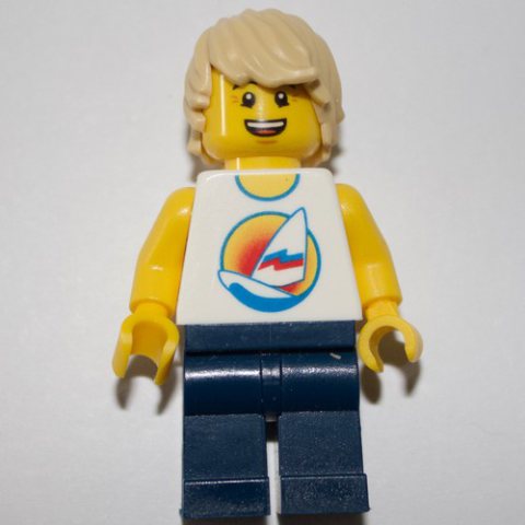 Minifigurka LEGO White Torso, Dark Blue Legs, Tan Hair