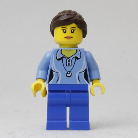 Minifigurka LEGO Medium Blue Torso, Blue Legs, Dark Brown Hair