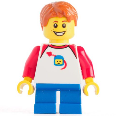 Minifigurka LEGO Kid - White Torso, Dark Blue Legs, Dark Orange Hair