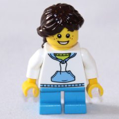 Minifigurka LEGO Kid - White Torso, Dark Azure Legs, Dark Brown Hair