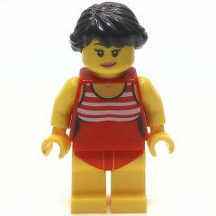 Minifigurka LEGO Red Bathing Suit, Dark Brown Hair