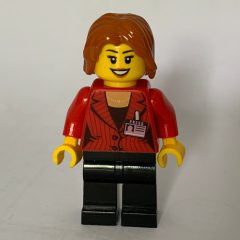 Minifigurka LEGO Reporter, Red Jacket, Black Legs, Dark Orange Hair