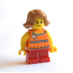 Minifigurka LEGO Girl, Orange Top, Short Red Legs, Medium Nougat