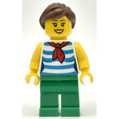 Minifigurka LEGO White Torso, Green Legs, Reddish Brown Hair, Female