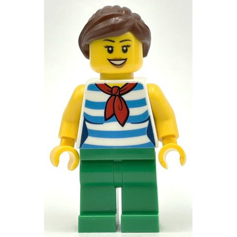 Minifigurka LEGO White Torso, Green Legs, Reddish Brown Hair, Female