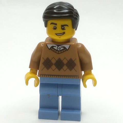 Minifigurka LEGO Medium Nougat Torso, Medium Blue Legs, Black Hair