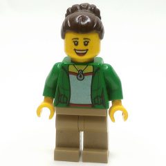 Minifigurka LEGO Green Torso, Dark Tan Legs, Dark Brown Hair