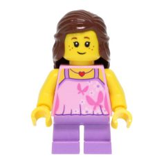 Minifigurka LEGO Kid - Bright Pink Torso, Medium Lavender Legs, Reddish Brown Hair