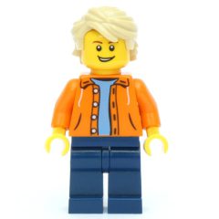 Minifigurka LEGO Orange Torso, Dark Blue Legs, Tan Hair