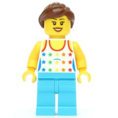 Minifigurka LEGO White Torso, Medium Azure Legs, Reddish Brown Hair