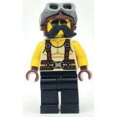 Minifigurka LEGO Tan Torso, Black Legs, Pilot Cap, Moustache