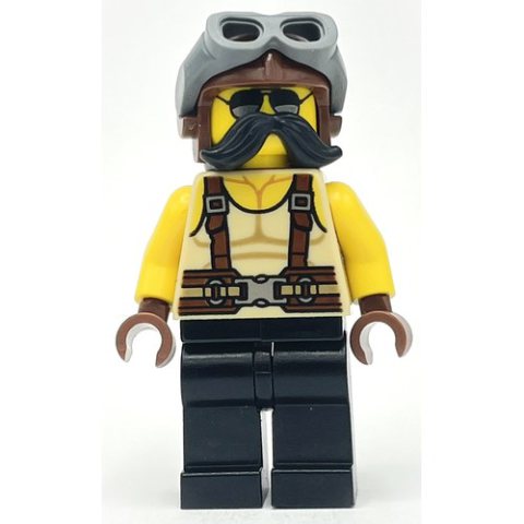 Minifigurka LEGO Tan Torso, Black Legs, Pilot Cap, Moustache