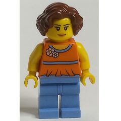 Minifigurka LEGO Orange Torso, Medium Blue Legs, Reddish Brown Hair